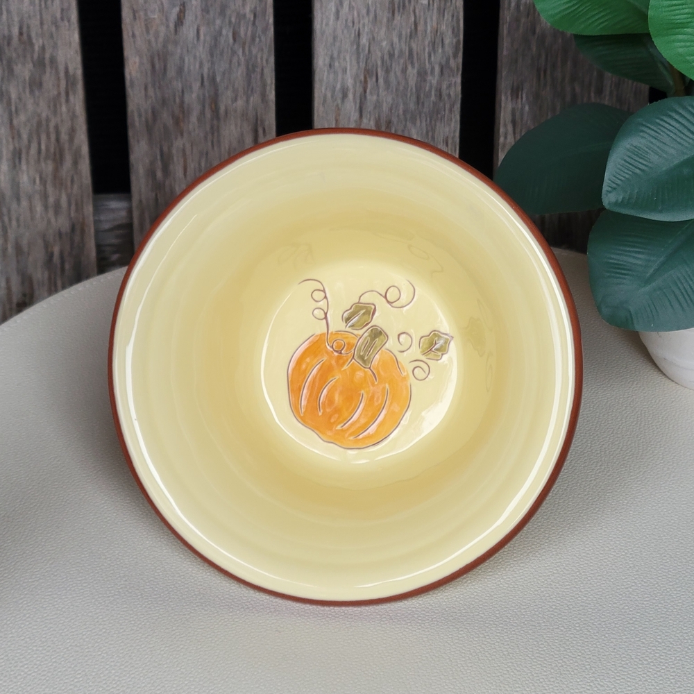 Autumn Pumpkin Glazed Muted Yellow Terracotta Bowl - Picture 3 of 7